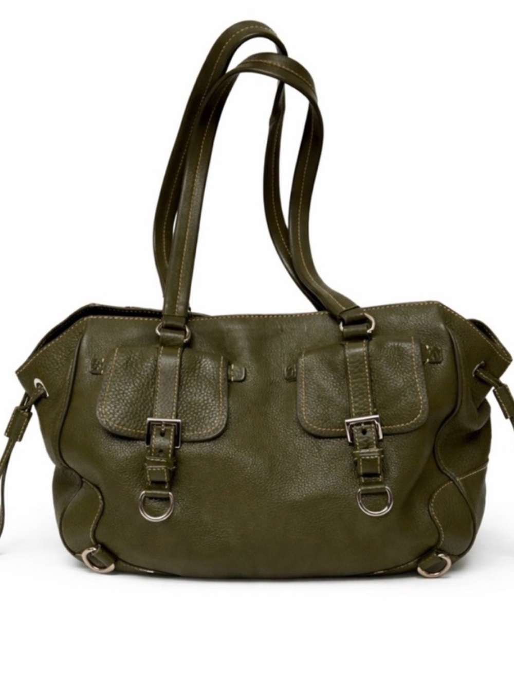 Prada Hunter Green Leather Tote — Silver Hardware • Like New - Picture 4 of 9